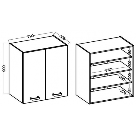 Szafka kuchenna wysoka wisząca 80 cm antracyt NIVA 80 G-90 2F cichy domyk